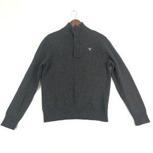 American Eagle Men's Size Large Grey Athletic Fit 100% Cotton Knit Sweater